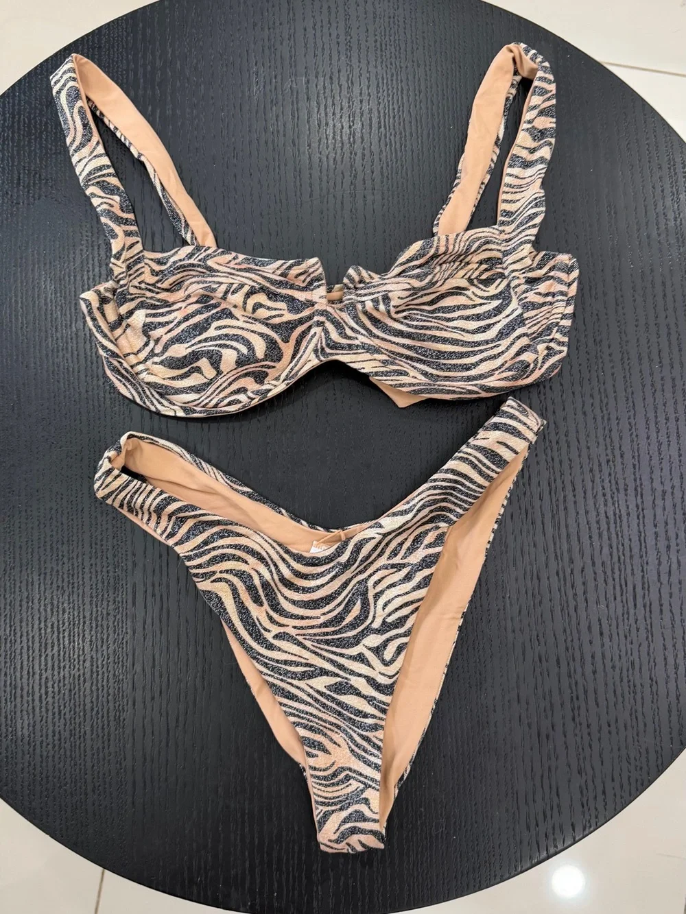 l*space Zebra-Print Bikini Bottoms in Neutral & Black